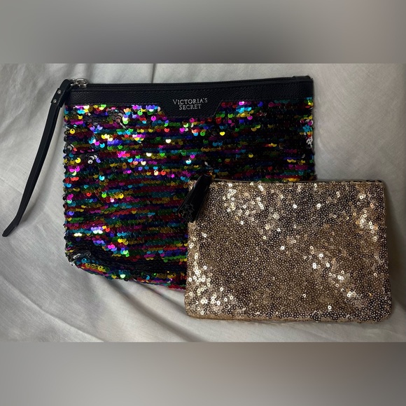 PINK Victoria's Secret Handbags - Set of 2 PINK Victoria's Secret Multicolor and Ipsy Gold Sequin Clutch Set- GUC
